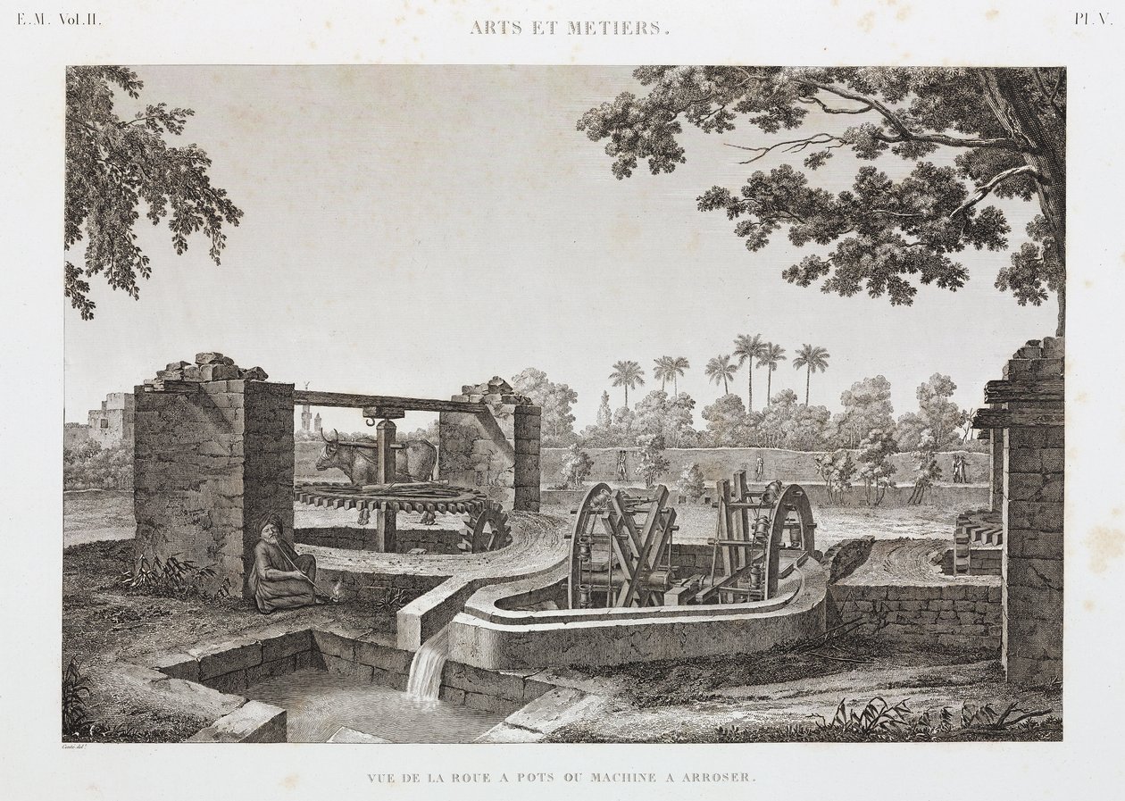 Animal Power Wheel and bucket irrigation system, Egypt, c.1798 by Unbekannt