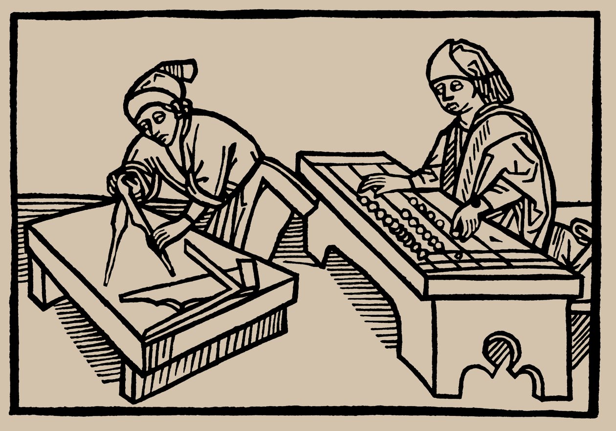 Arithmetic and Geometry. From Speculum Vitae Humanae by Rodericus Zamorensis, 1479 by Unbekannt