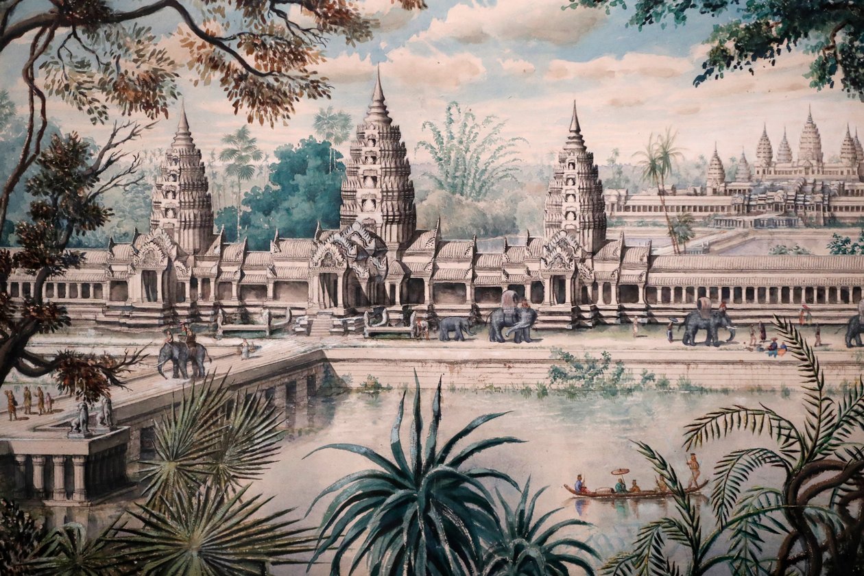 View of Angkor Wat, Print based on a drawing by Jacques Guiaud after a sketch by Henri Mouhot, View of Angkor Wat by Louis Delaporte around 1870-73, Singapore, 2018 by Unbekannt