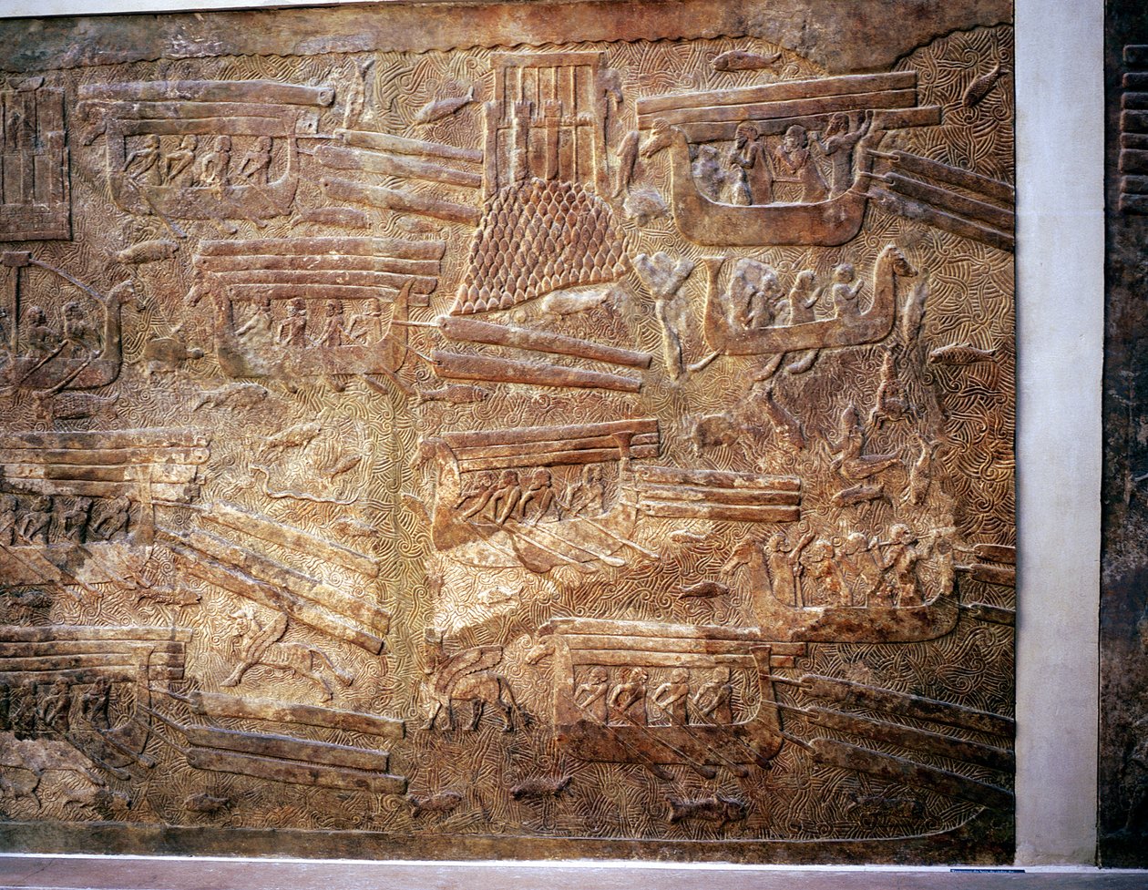 Assyrian relief showing transport of timber from Lebanon by water, Khorsabad, 8th century BC by Unbekannt