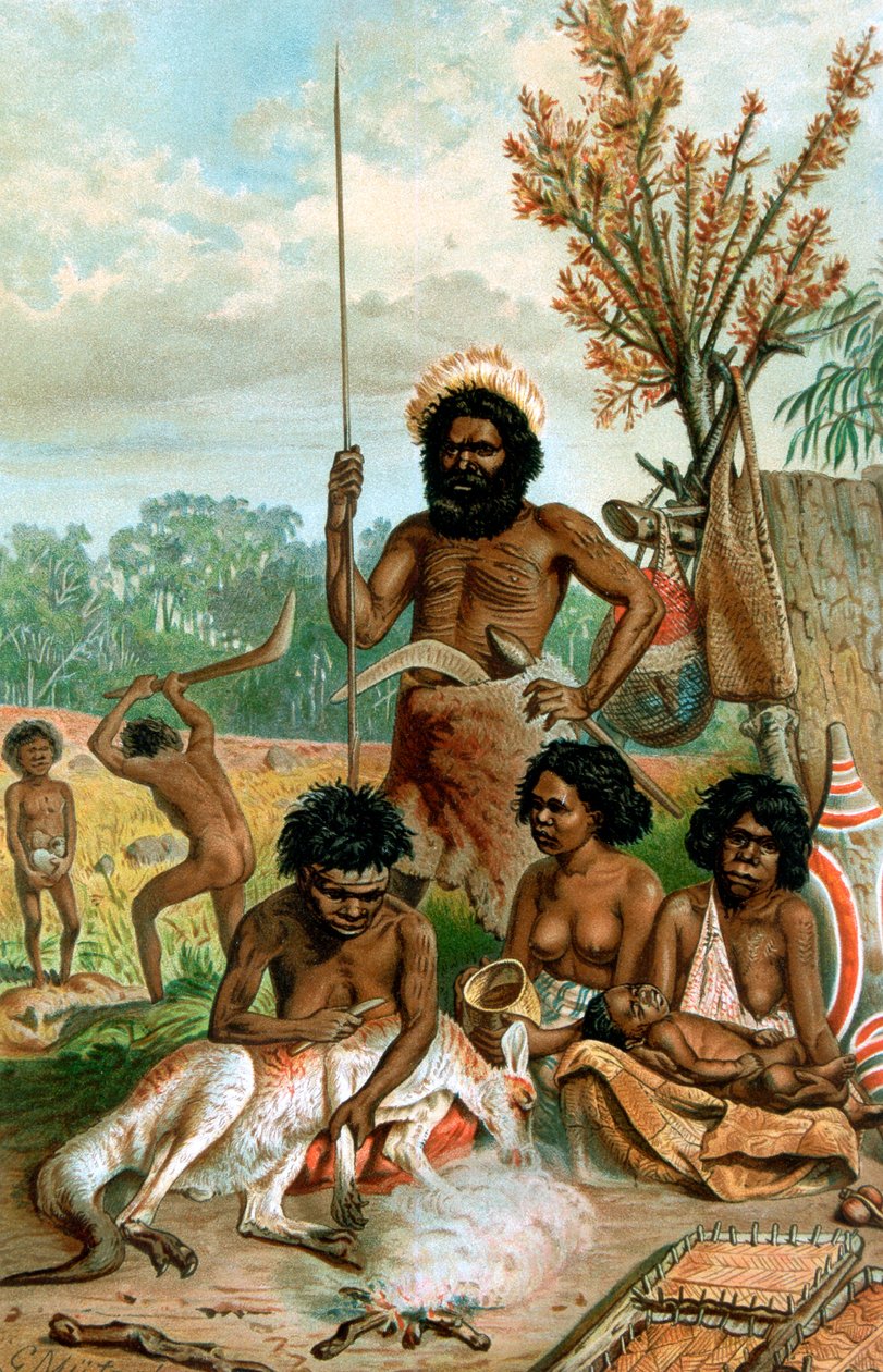 Australian aborigines butchering a kangaroo, 1885-1888 by Unbekannt