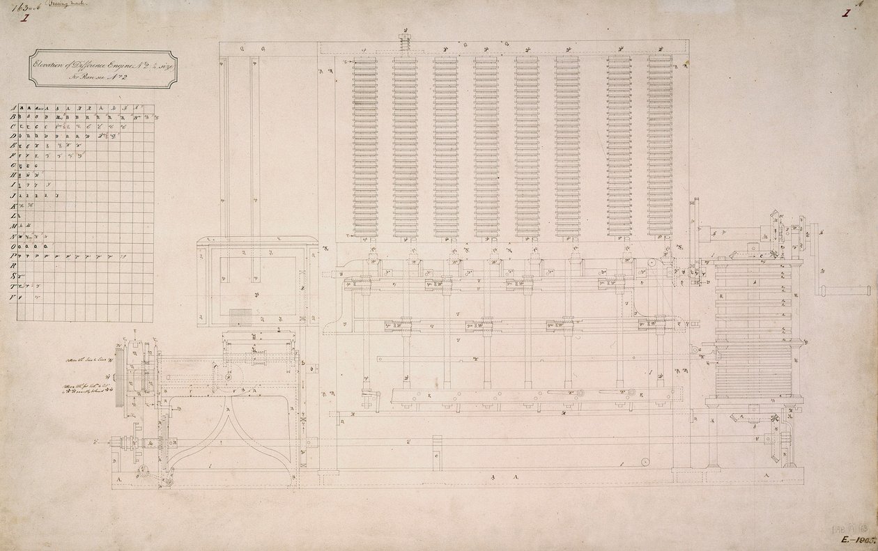 Babbage Engines, Side View Drawing of Difference Engine No 2 by Unbekannt