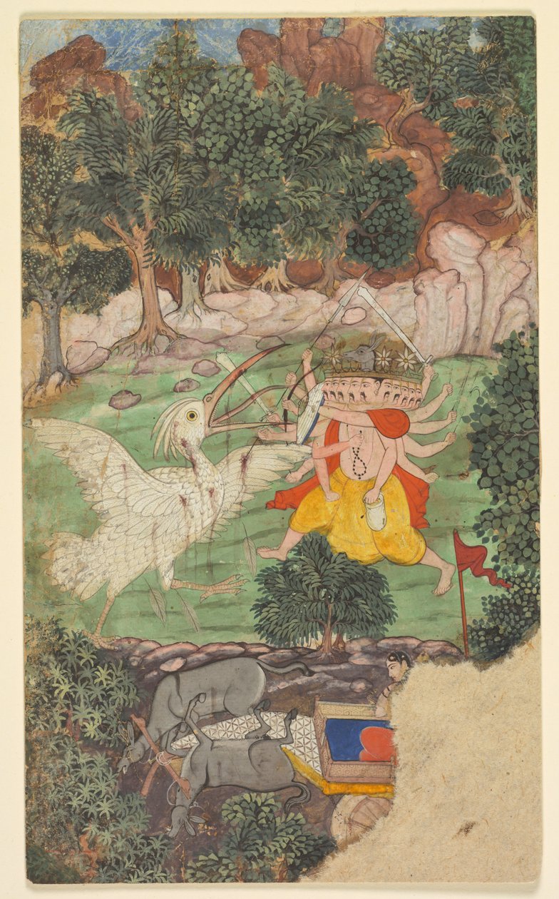 Battle of Ravana and Jatayu, from sarga chapter 49 of the Aranya-kanda Book of the Forest by Unbekannt
