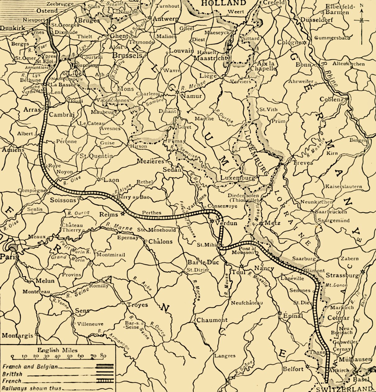 Belgian, British and French Positions, First World War, 1915, c1920 by Unbekannt
