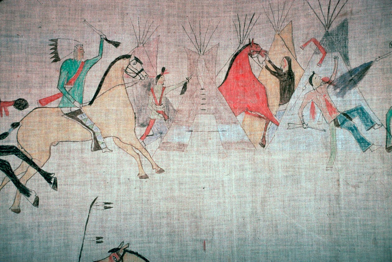 Blackfoot Native American Tepee Lining Showing an Attack on a Camp by Unbekannt