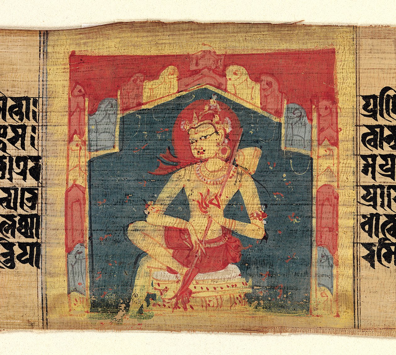 Bodhisattva in a Mountain Grotto, Playing a Stringed Instrument Vina by Unbekannt