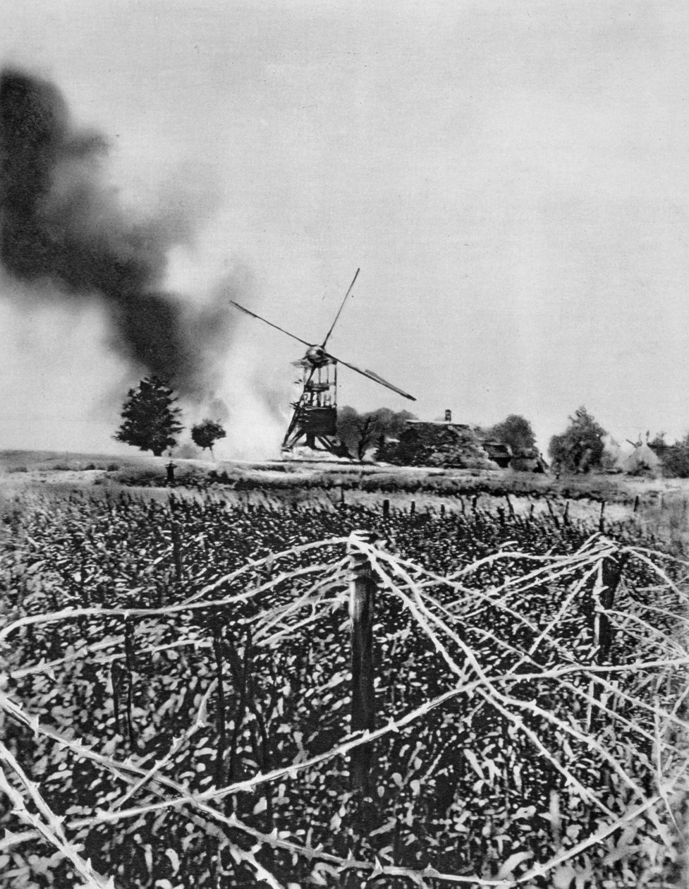 Bombardment of a Windmill with Incendiary Shells, Artois, France, World War I by Unbekannt