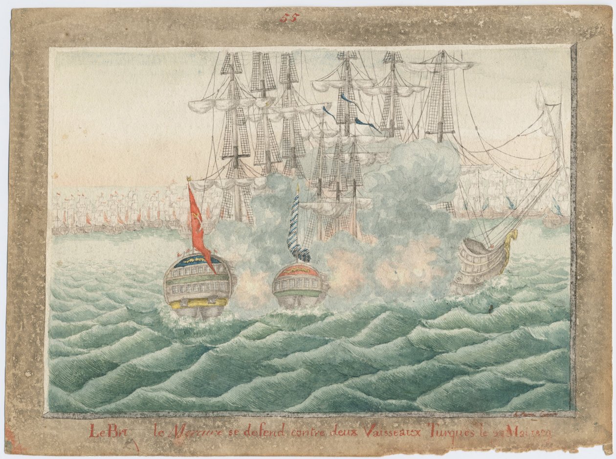 Brig Mercury Fighting Two Turkish Ships on May 14th, 1829 by Unbekannt