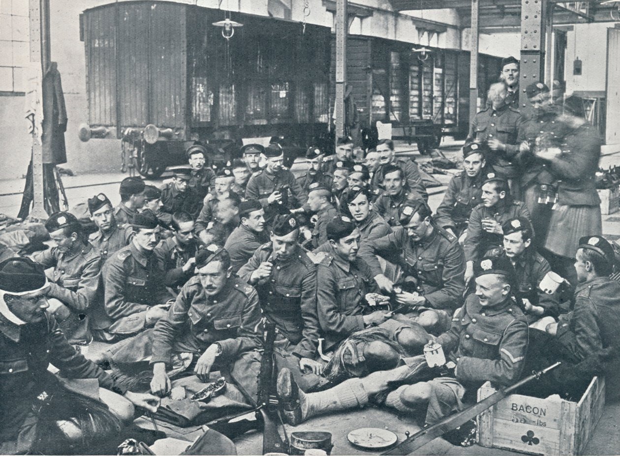 British Troops Having a Meal in a French Railway Station by Unbekannt