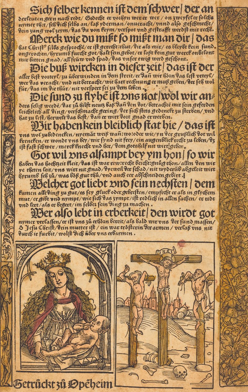 Broadside with Two Scenes from the Life of Christ, and Grotesque Borders by Unbekannt