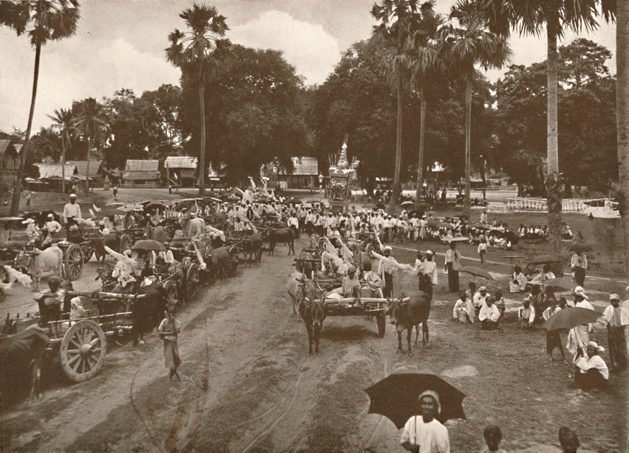 Burmese Funeral - Procession of Carts with Offerings by Unbekannt