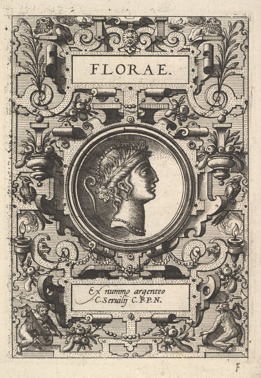 Bust of Florae Surrounded by Strapwork (from the series Deorum dearumque) by Unbekannt