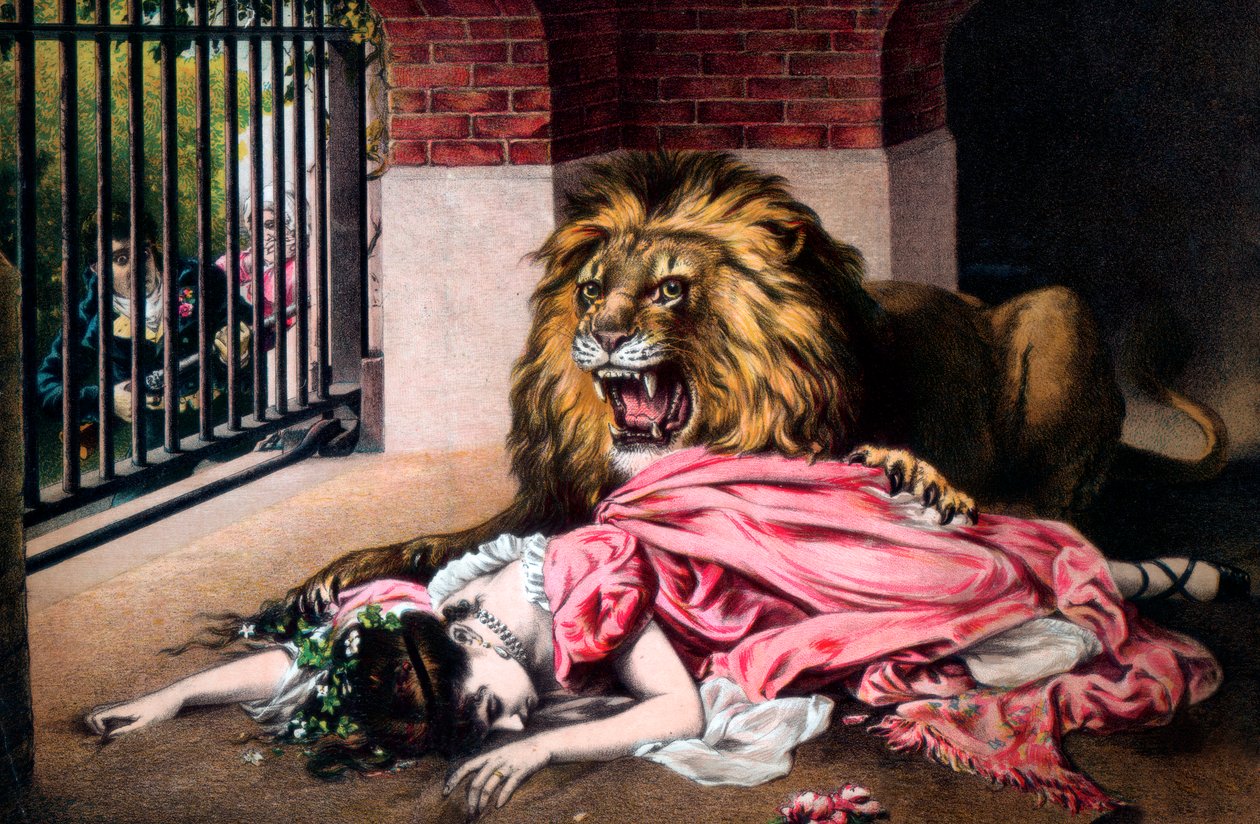 Caged Lion with Sleeping Woman by Unbekannt