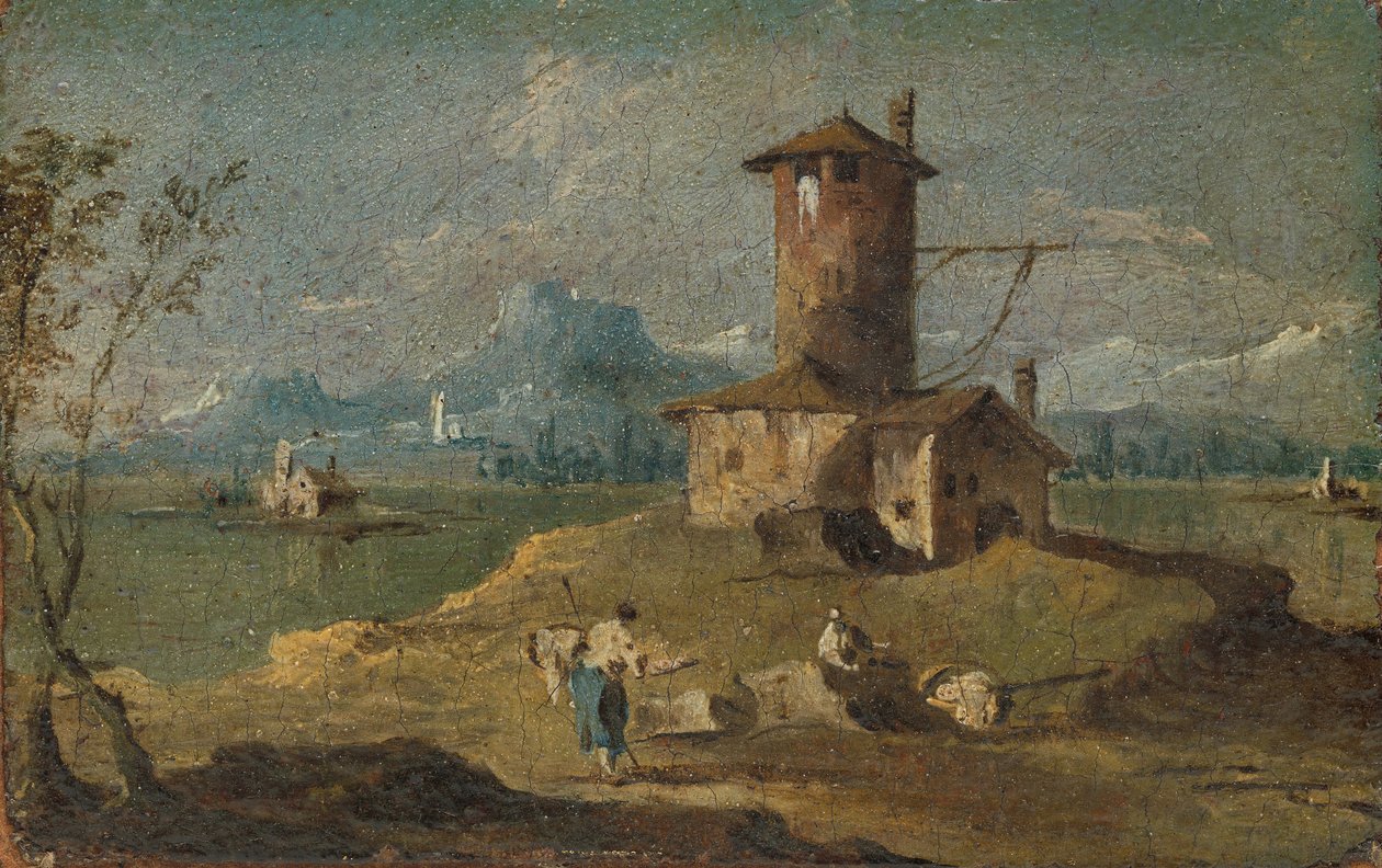 Capriccio with an Island, a Tower, and Houses by Unbekannt