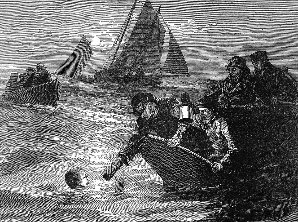Captain Matthew Webb, the first man to swim the English Channel, 1875 by Unbekannt