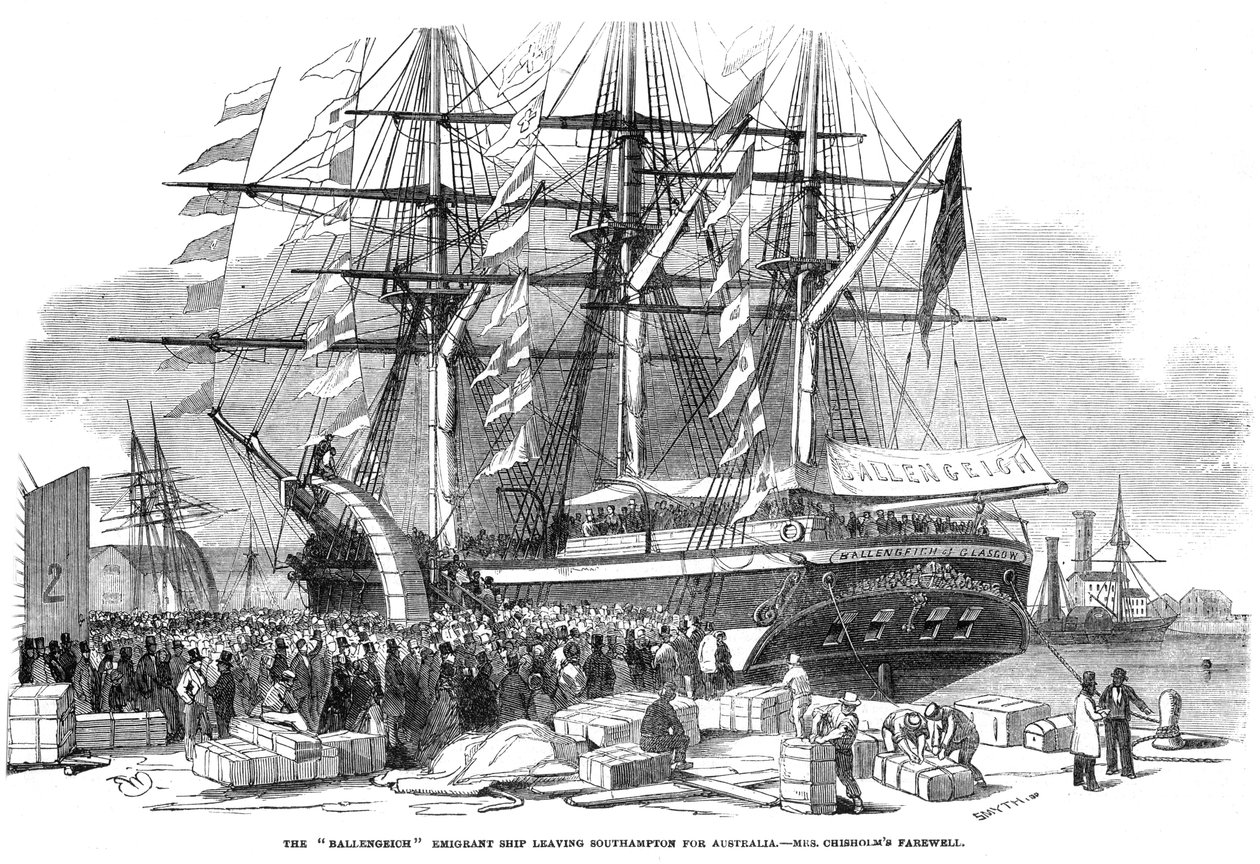 Caroline Chisholm Addressing a Crowd from the Emigrant Ship Ballengeich by Unbekannt