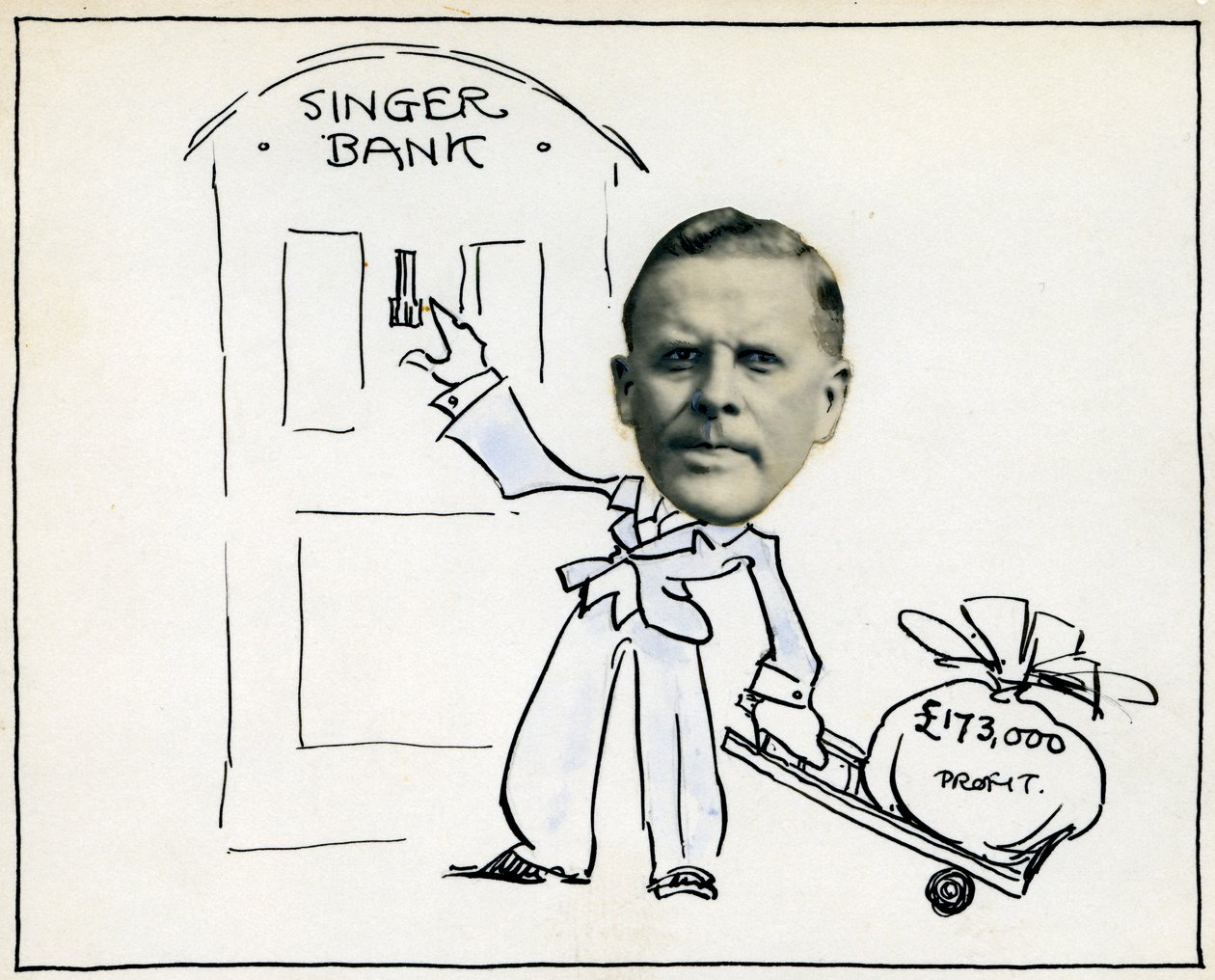 Cartoon of Managing Director William E Bullock, Singer & Company Ltd by Unbekannt