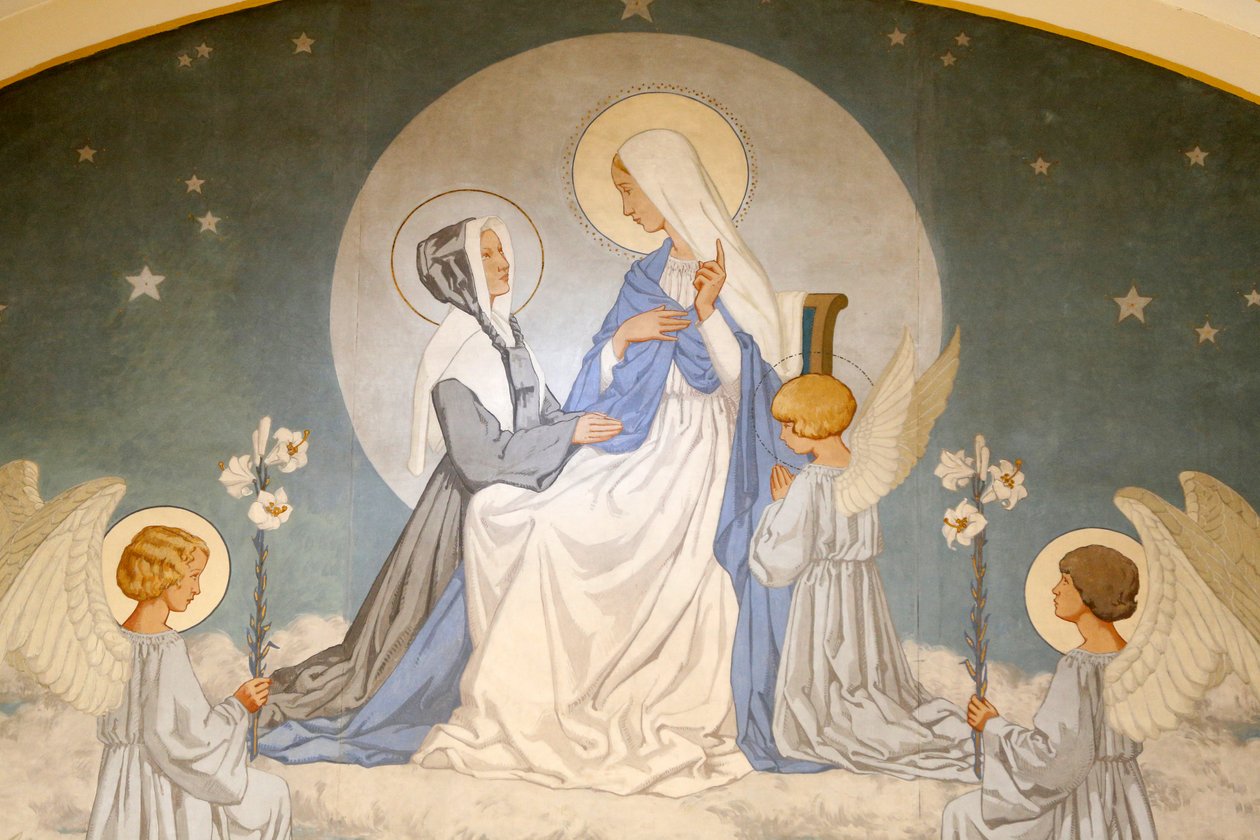 Catherine Laboure and Virgin Mary. Fresco. Chapel of Our Lady of the Miraculous Medal, Paris by Unbekannt