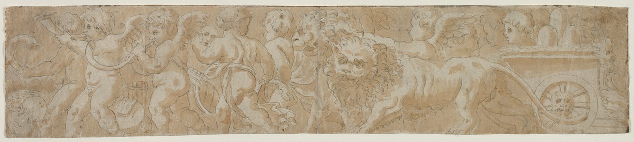 Chariot Drawn by Lions with Amorini (recto) Partial Architectural Study (verso), first half 1500s by Unbekannt
