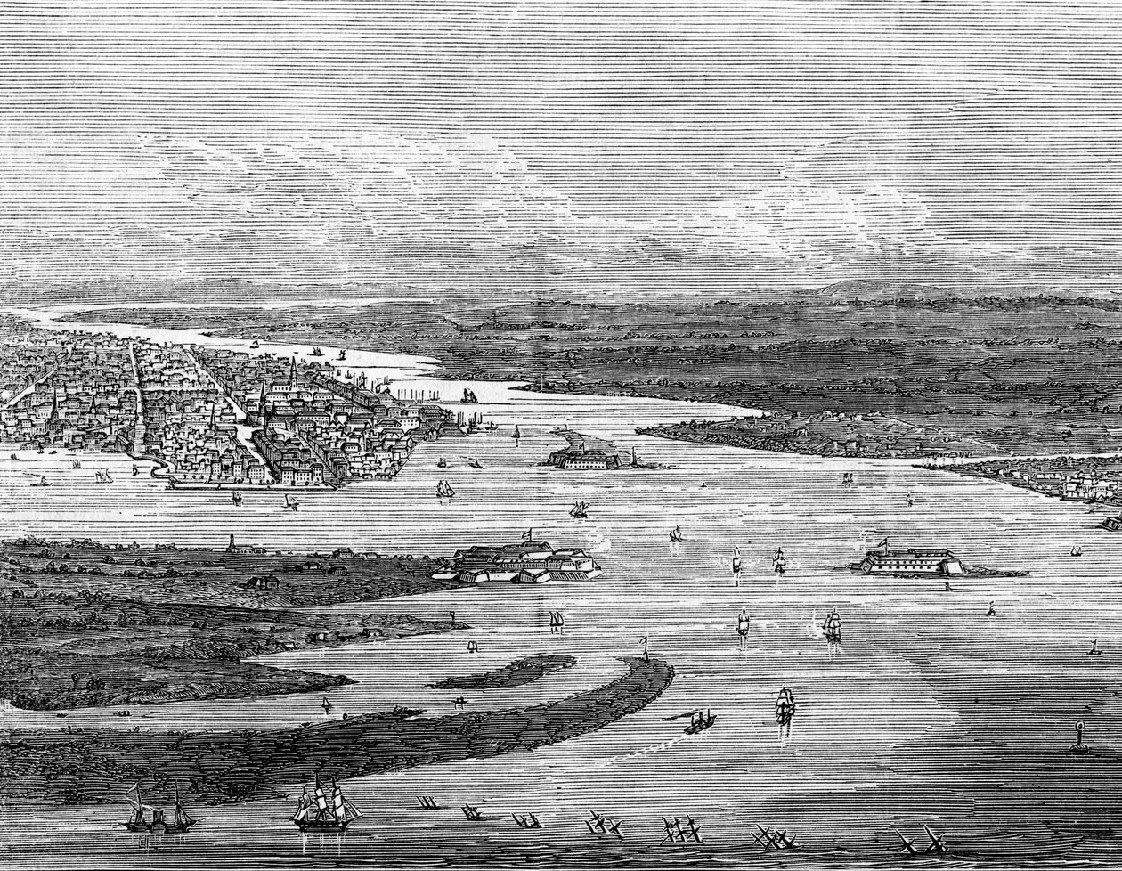 Charleston Harbour, South Carolina, with Sunken Ships by Unbekannt