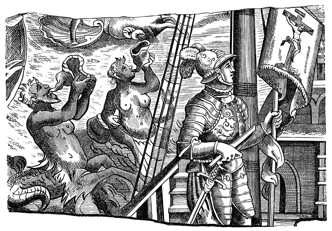 Christopher Columbus During His Voyage to America, Engraving by Unbekannt