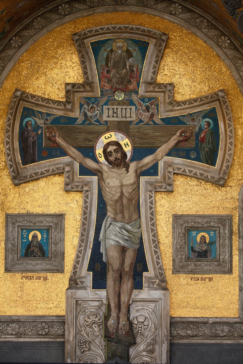 The Crucifixion, Facade Mosaic, Church of the Saviour on Spilled Blood or Church of Resurrection, Saint Petersburg, Russia by Unbekannt
