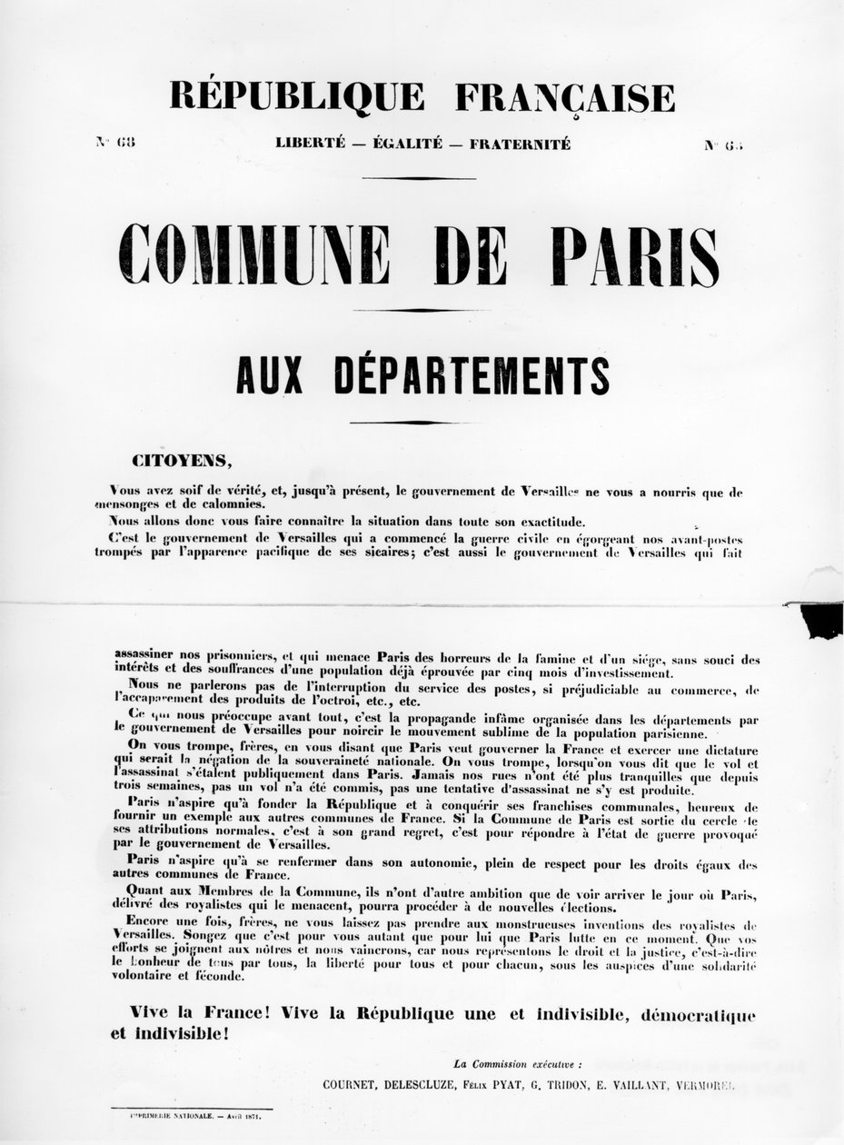 Commune de Paris, from French Political Posters of the Paris Commune, May 1871 by Unbekannt