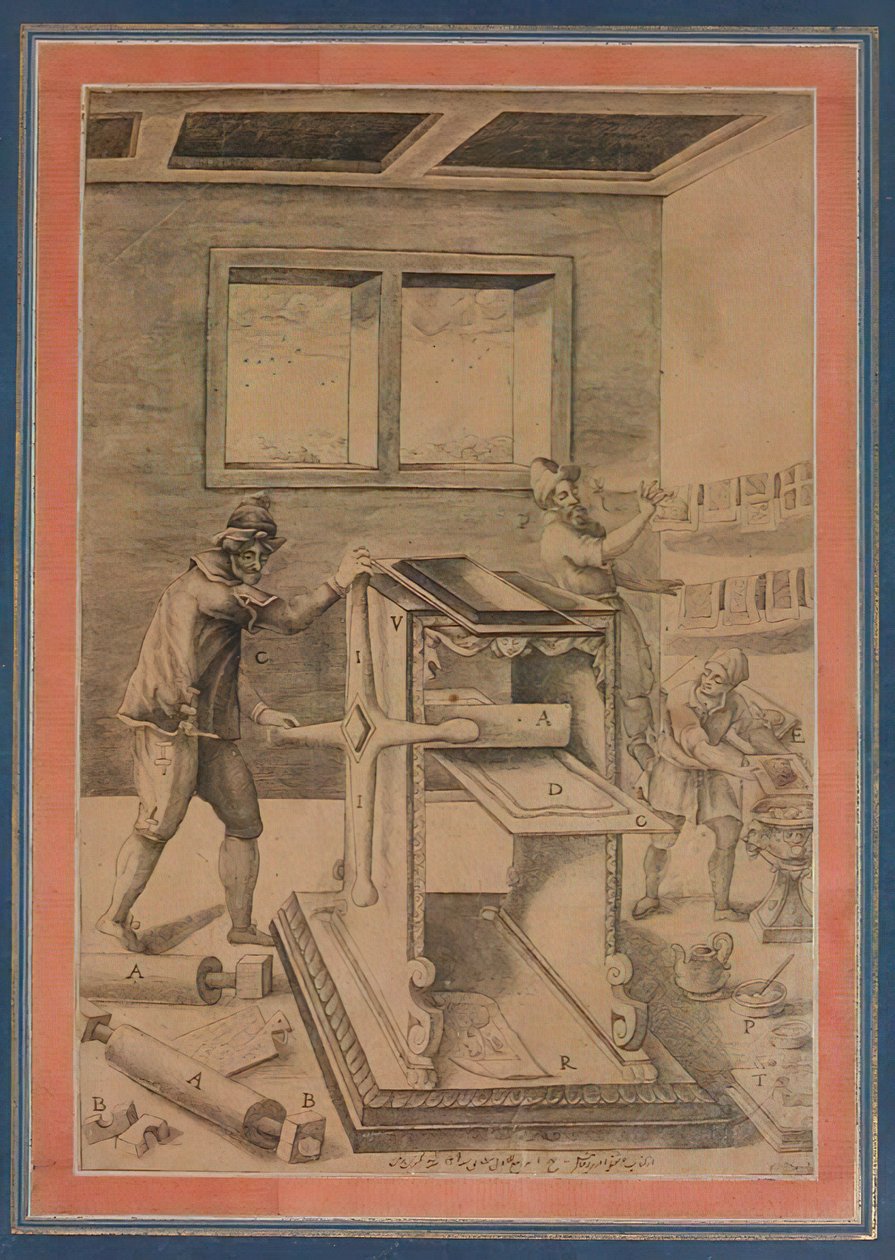 Copper Plate Printers at Work, Folio from the Davis Album, Iran, dated 1784-85 by Unbekannt