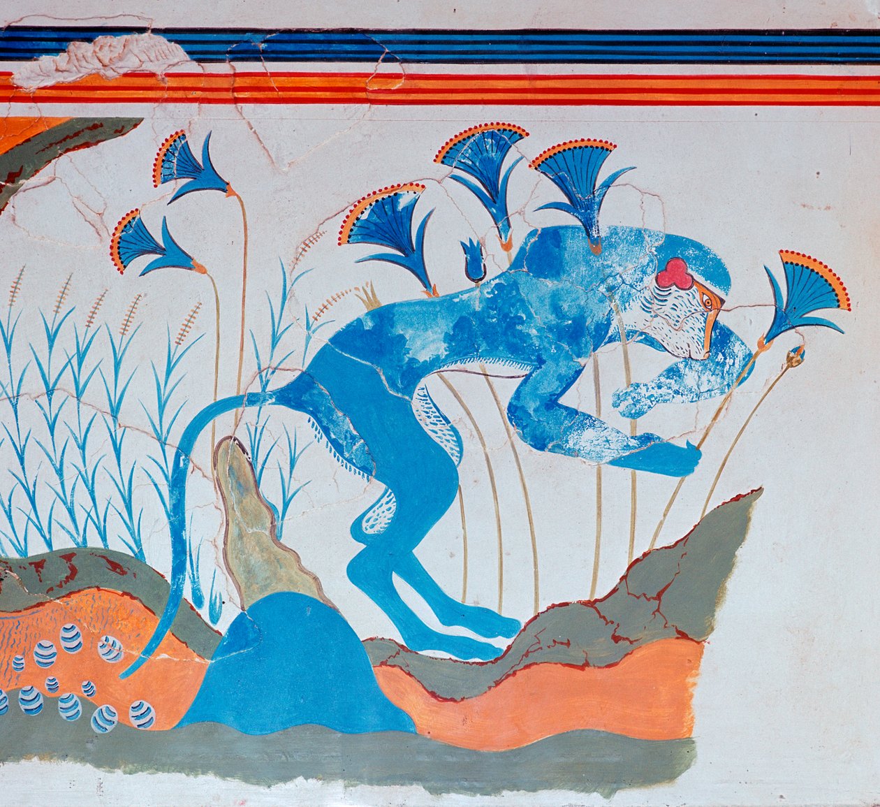 Cretan Fresco of a Monkey and Papyrus by Unbekannt