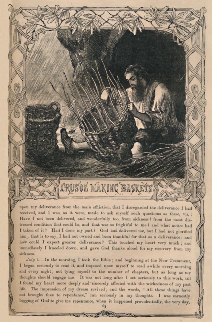 Crusoe Making Baskets, c1870 by Unbekannt