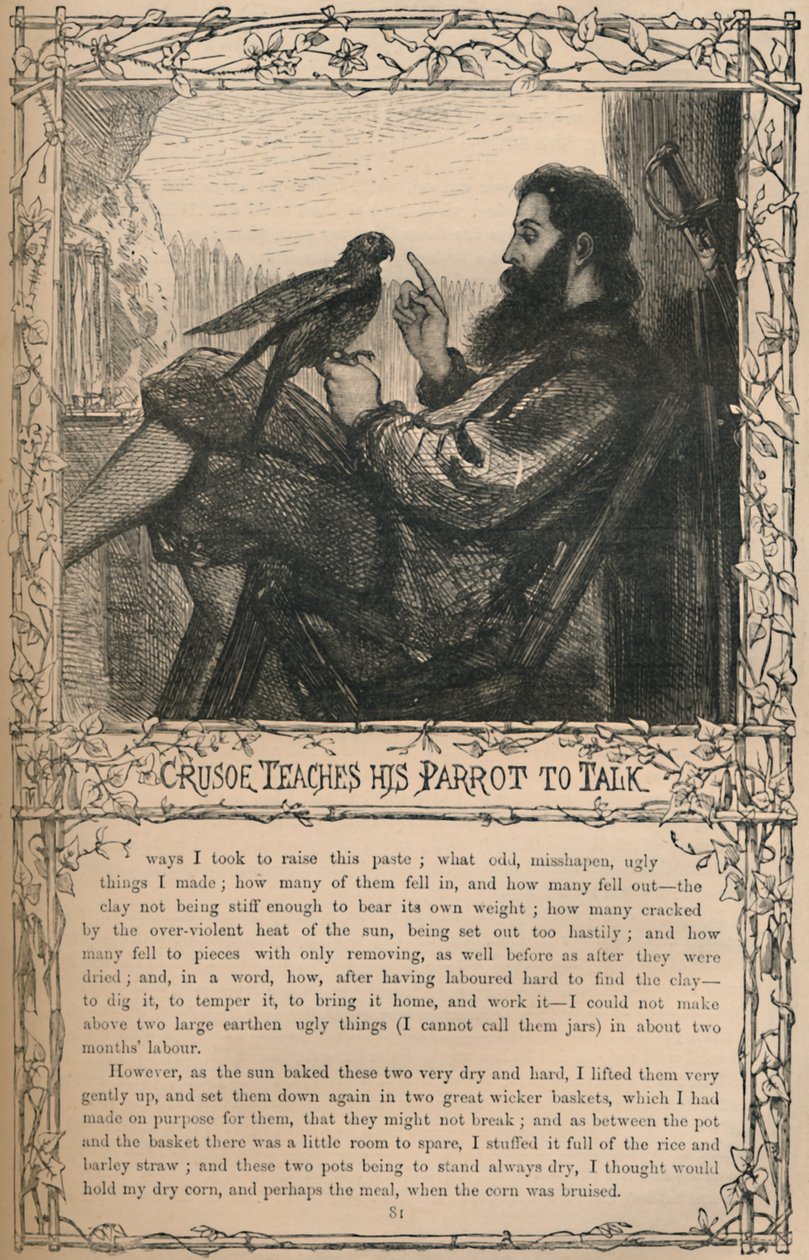 Crusoe Teaches His Parrot To Talk by Unbekannt