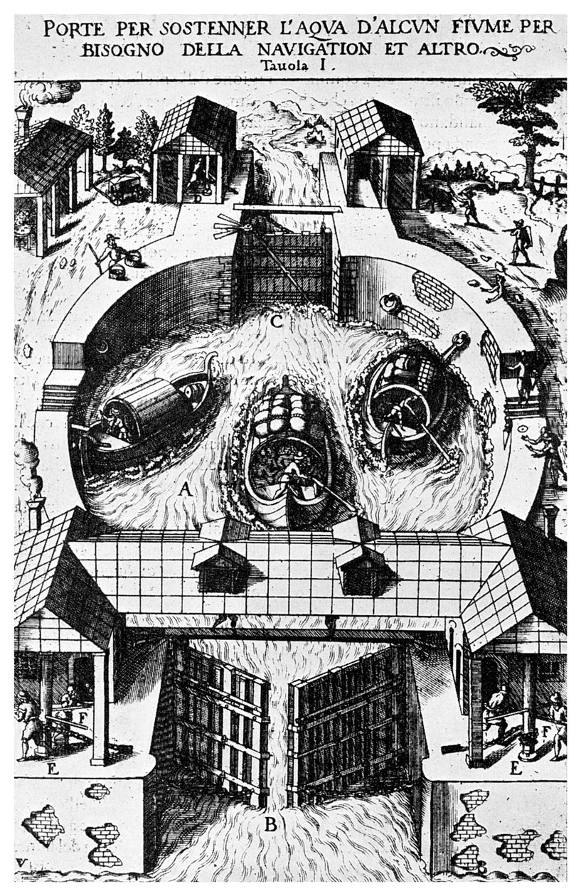 Design for hinged canal lockgates by Leonardo da Vinci, 15th century by Unbekannt