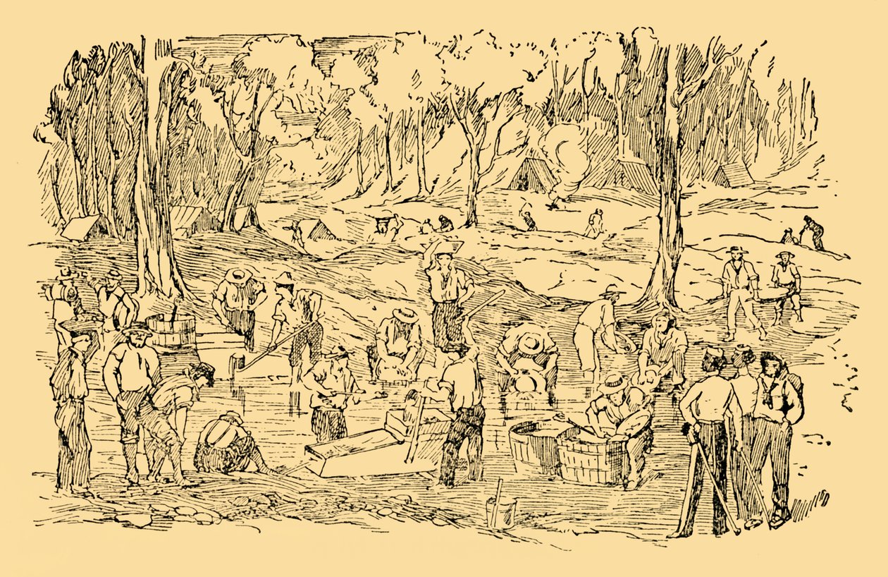 Digging and Washing for Gold in Australia in 1851 by Unbekannt