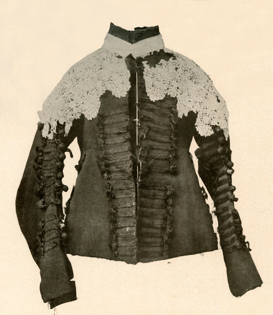 Doublet of Black Cloth Trimmed with Silk Braid and Crochet Buttons by Unbekannt