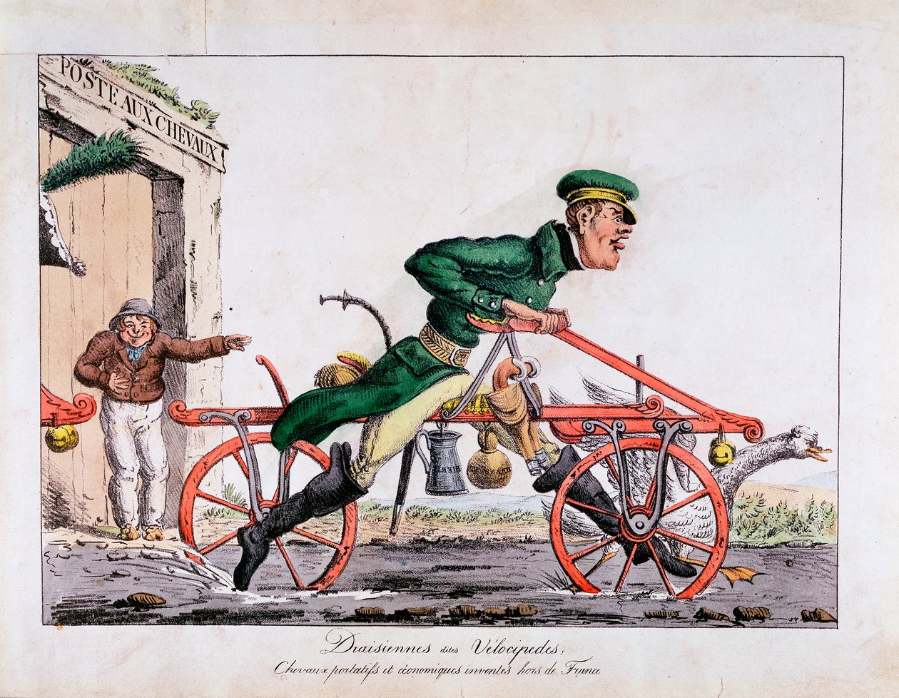 Draisienne or velocipede shown replacing horses in the French post service by Unbekannt