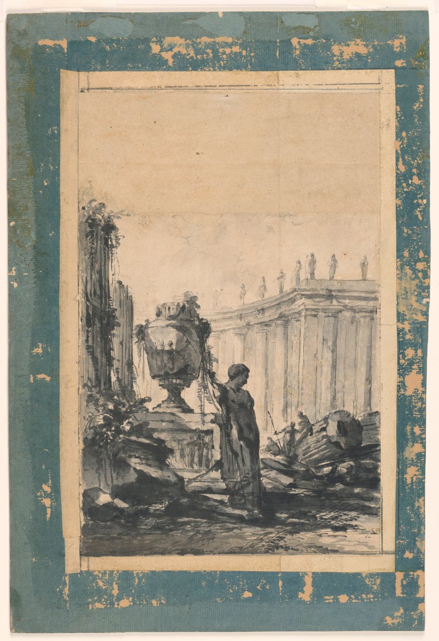 Architectural Fantasy with Vase, Herm, and Colonnade by Unbekannt