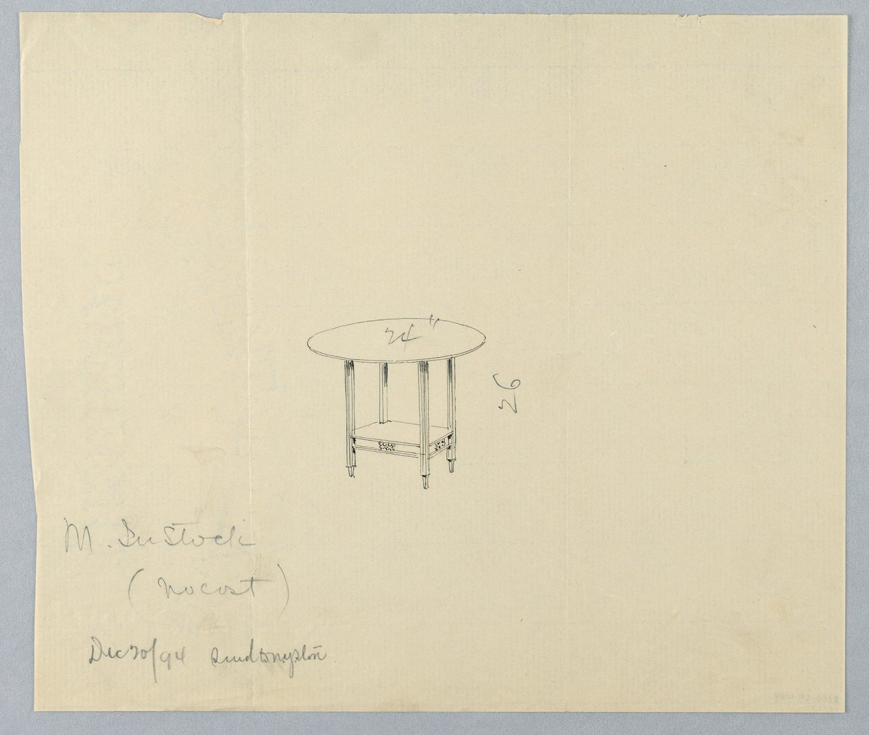 Design for Small Round Table with Carved Frieze on Shelf by Unbekannt