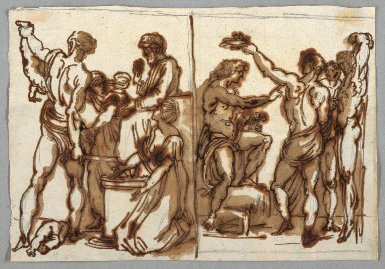 Drawing, The Judgement of Solomon; The Flaying of Marsyas, ca. 1820 by Unbekannt