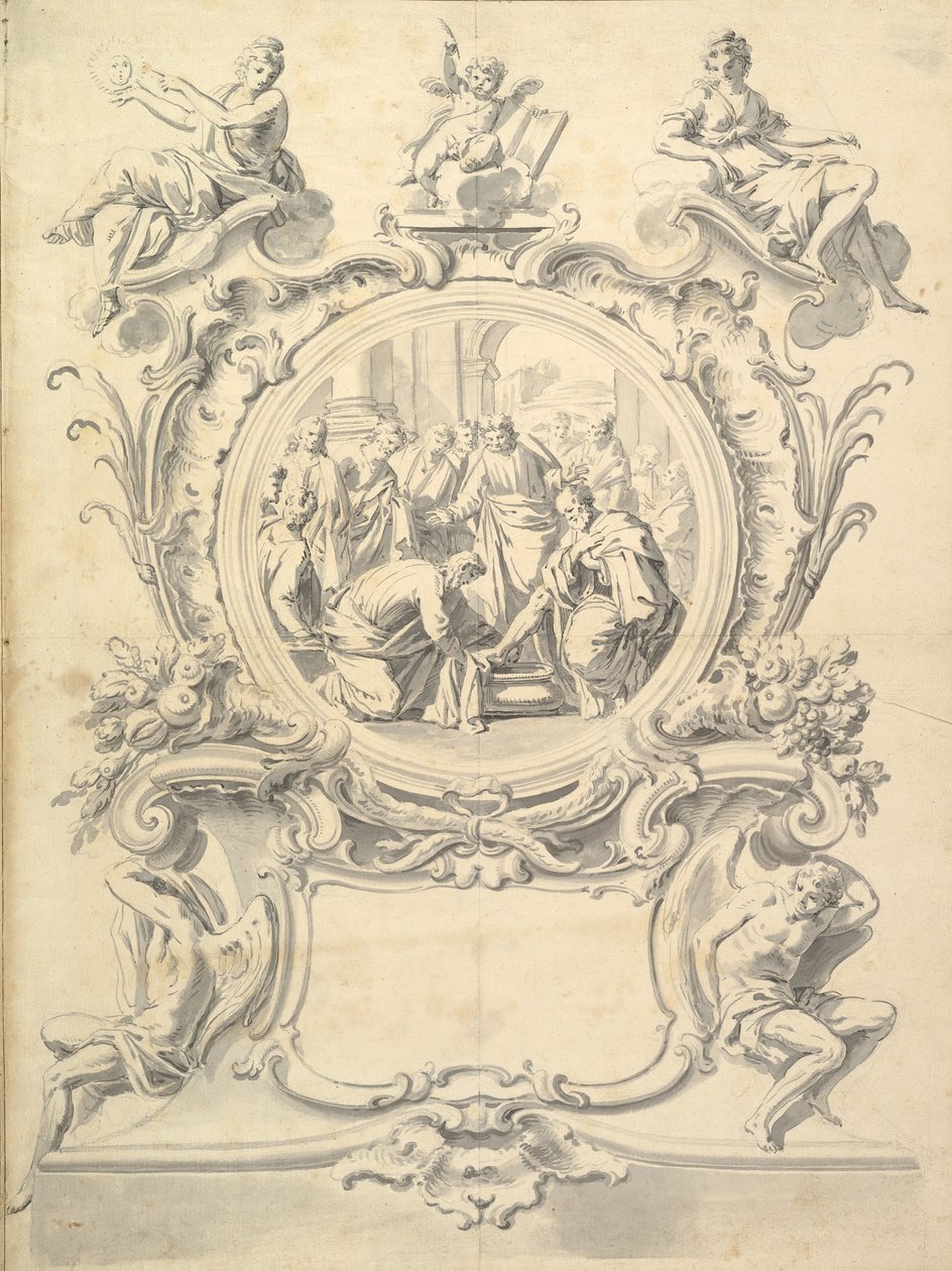 Elaborately Framed Roundel of Christ Washing the Feet of the Apostles by Unbekannt