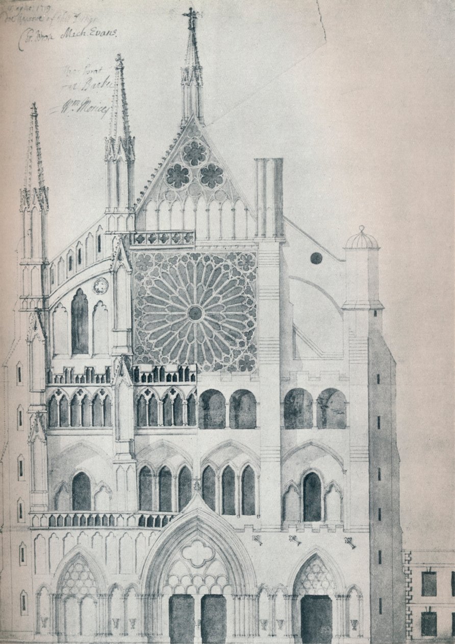 Elevation of North Transept, Westminster Abbey, Showing Cut-Out with Wren