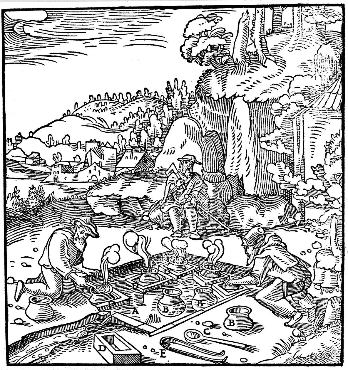 Evaporating Pots of Brine in a Natural Hot Spring to Obtain Salt by Unbekannt