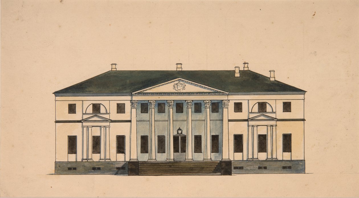 Facade of the House in the Golitsyn Petrovo-Dalneye Estate, First Quarter of 19th Century by Unbekannt