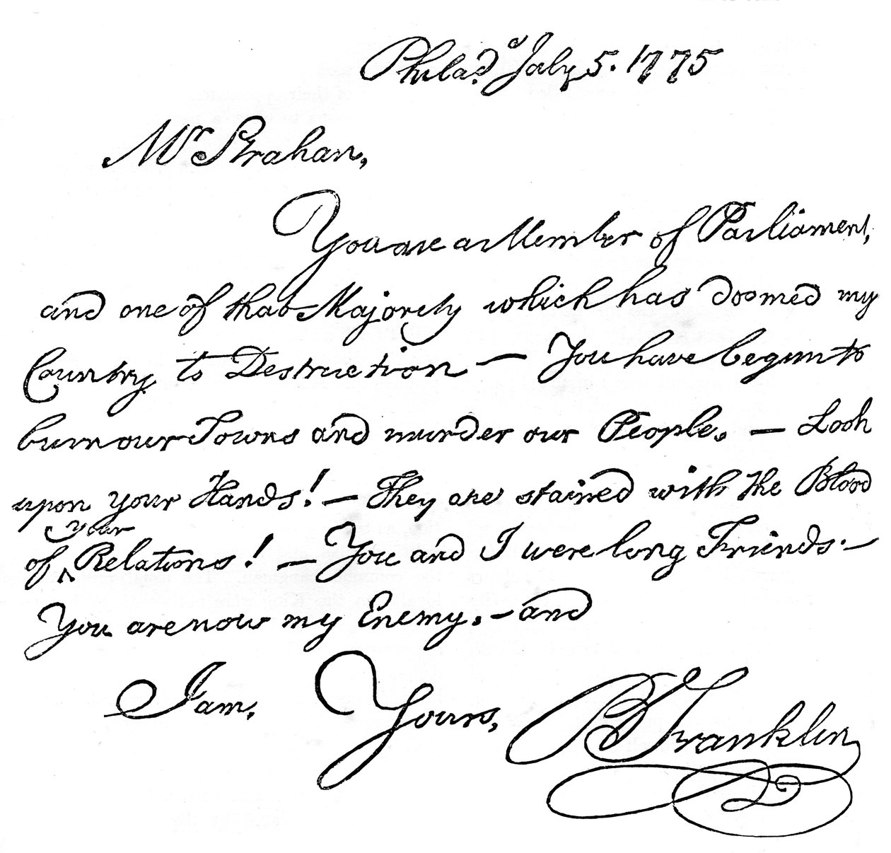 Facsimile of a Letter from Benjamin Franklin to Mr Strahan, 1775 c1880 by Unbekannt