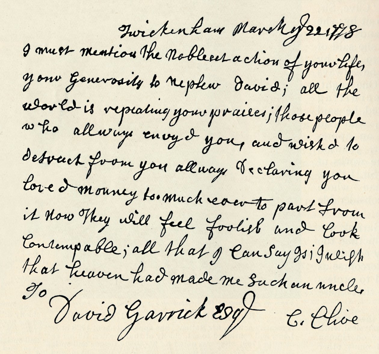 Facsimile of autograph letter by Kitty Clive, 1907 by Unbekannt