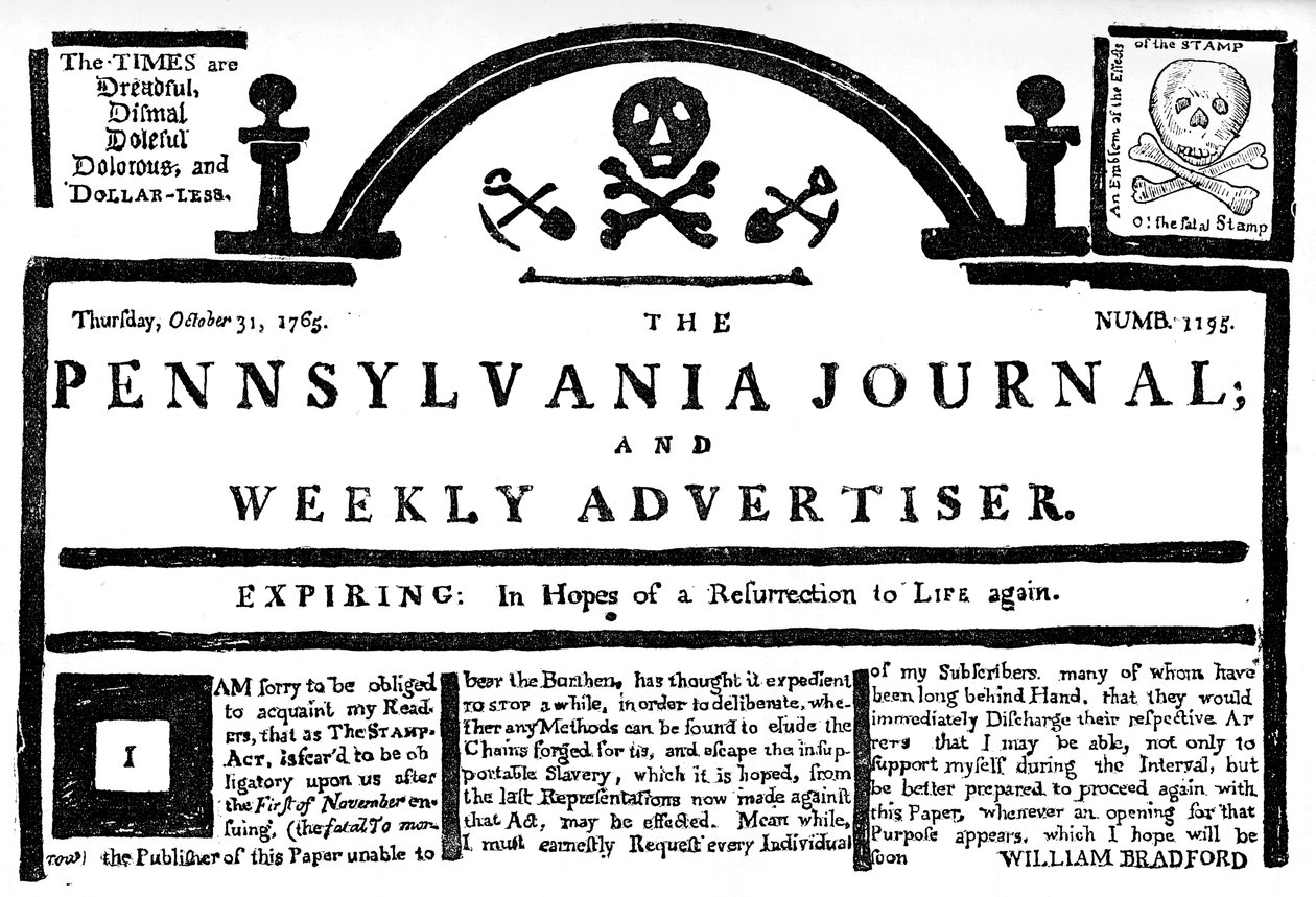 Facsimile of the Pennsylvania Journal on the Stamp Act by Unbekannt
