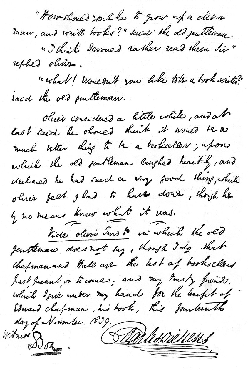 Facsimile of the inscription in a copy of The Pickwick Papers, 1839 1912 by Unbekannt