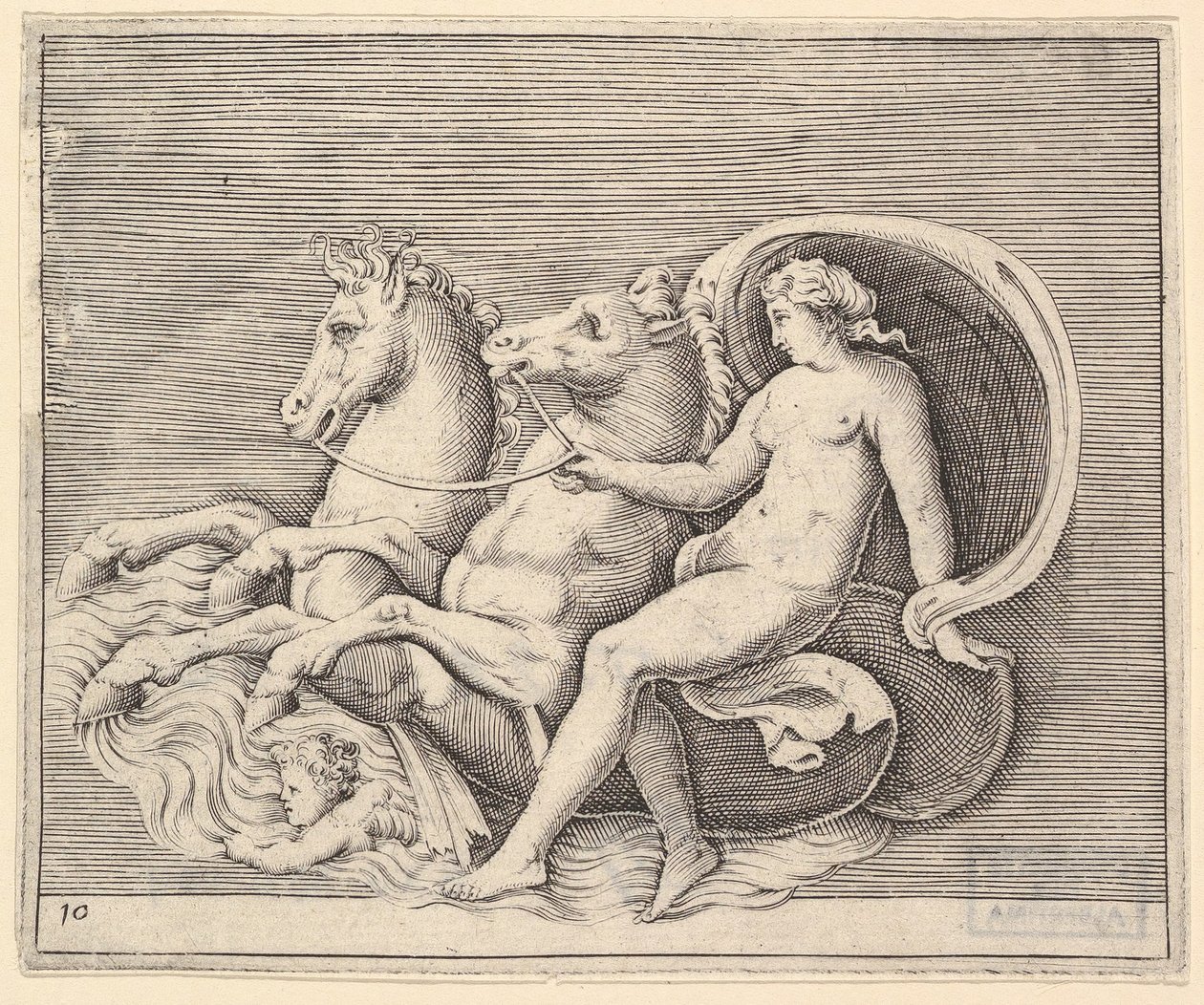 Female Nude with Two Seahorses by Unbekannt