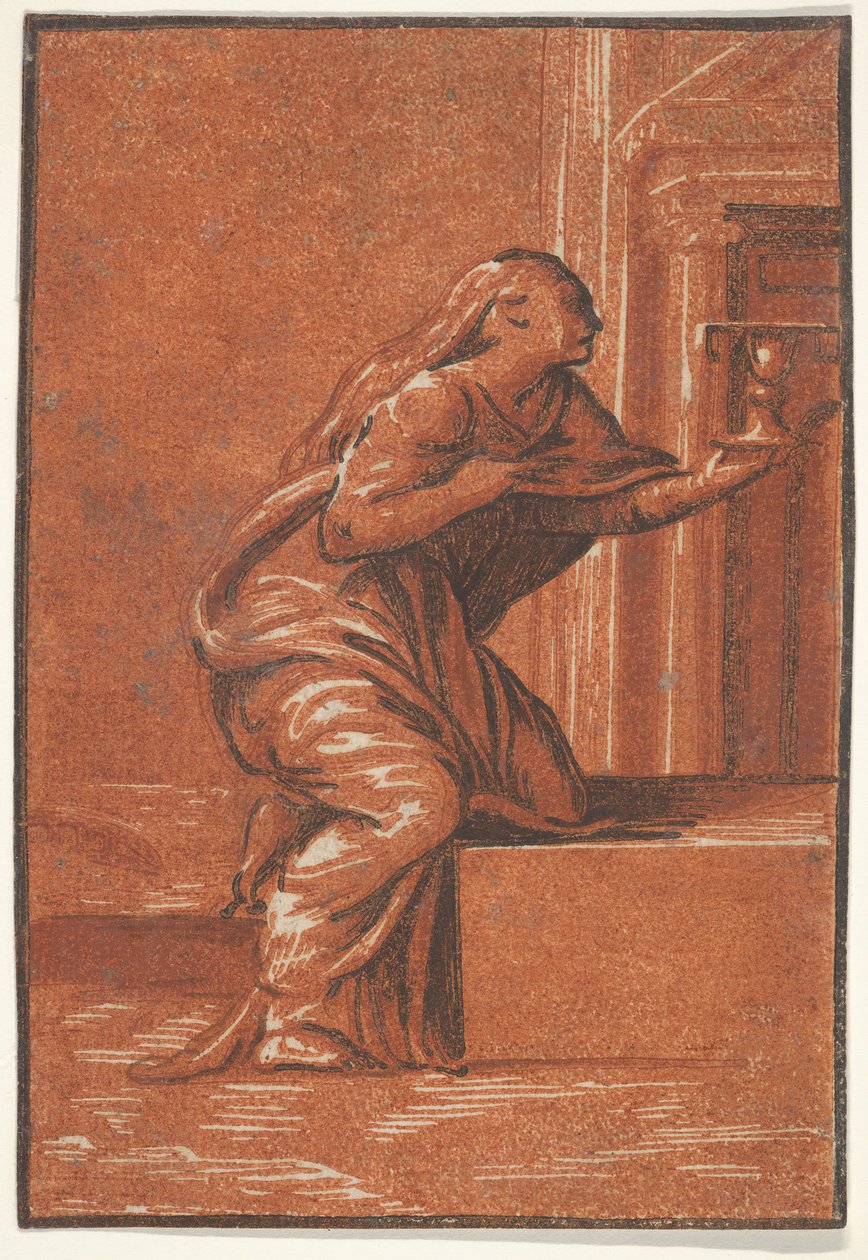 Female Personification of Faith Who Kneels Raising a Chalice in Her Left Hand by Unbekannt