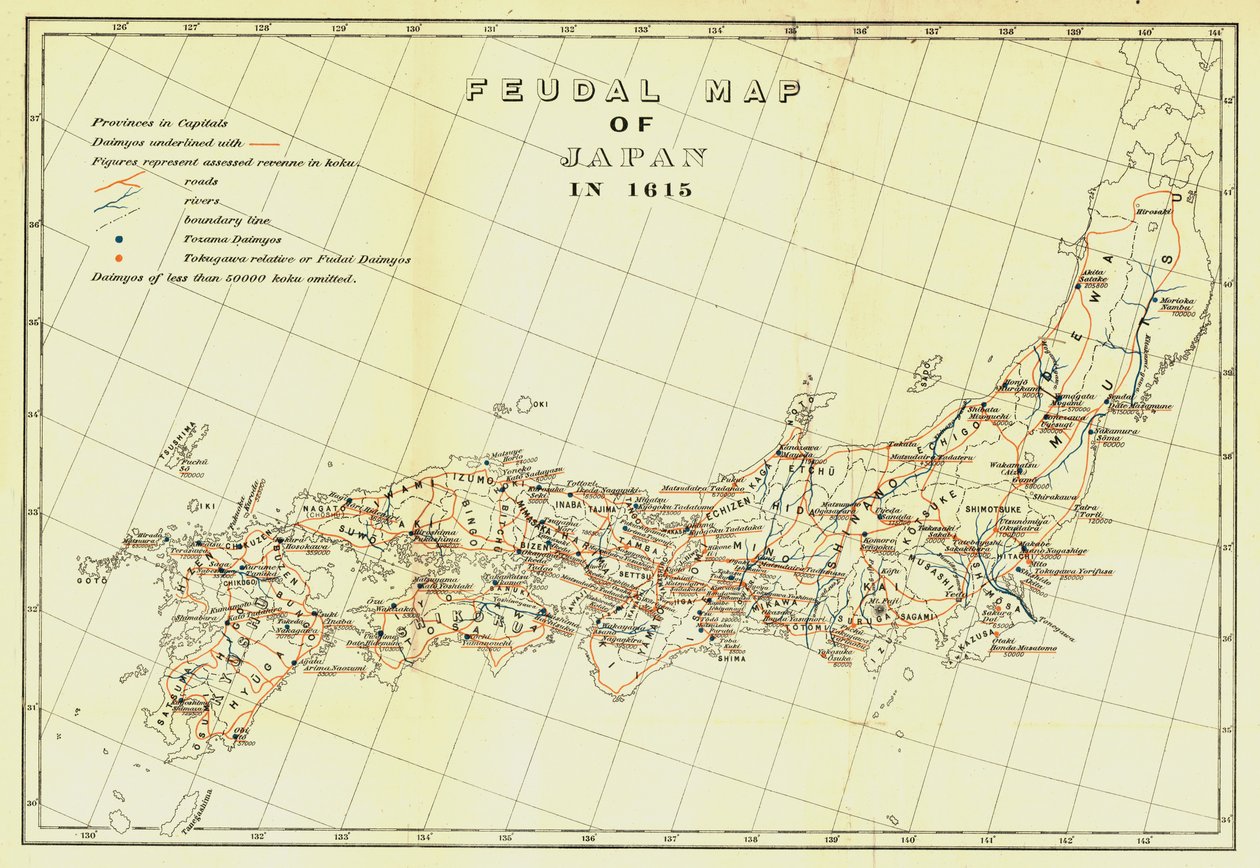 Feudal Map of Japan in 1615 by Unbekannt