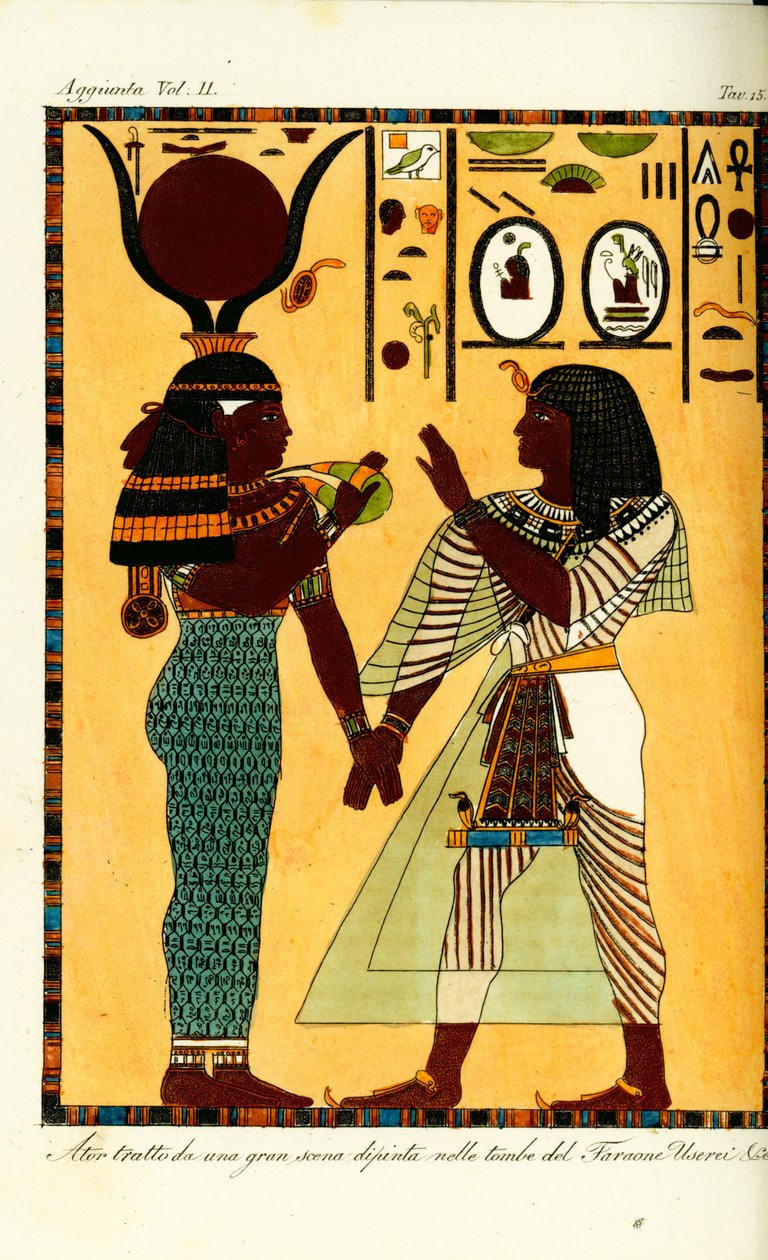 Figure of the Egyptian goddess Hathor with King Seti I from his tomb in Thebes, discovered by Giovanni Battista Belzoni by Unbekannt